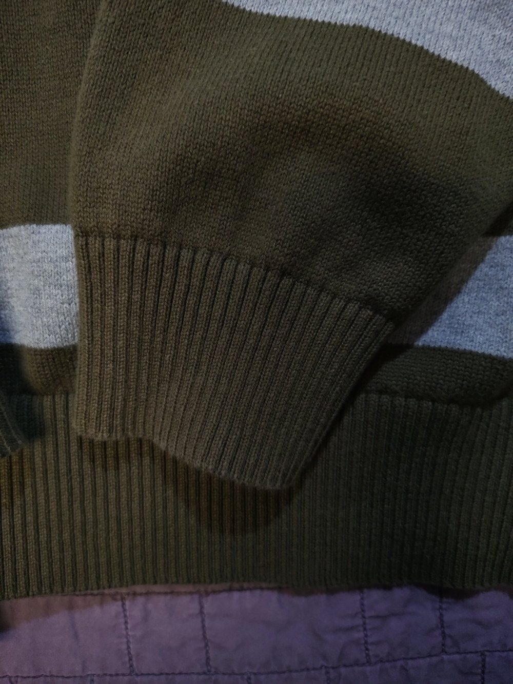 Duluth Trading Co Mens Large Striped Crewneck Knit Sweater Olive Grey Cotton - Picture 4 of 5